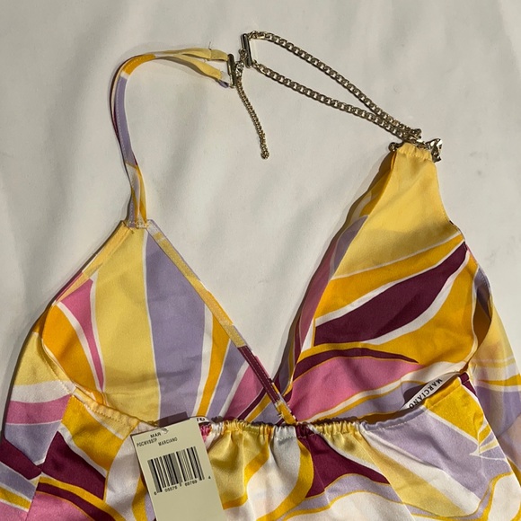 New Guess Marciano Halter Wrap Chain Silky Colorful Halter Top 0 XS - Picture 8 of 10